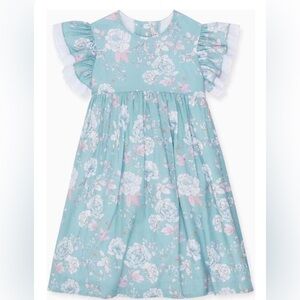 La Coqueta Girls (9Y) Neva Sage Cotton Floral Dress -Made in Spain